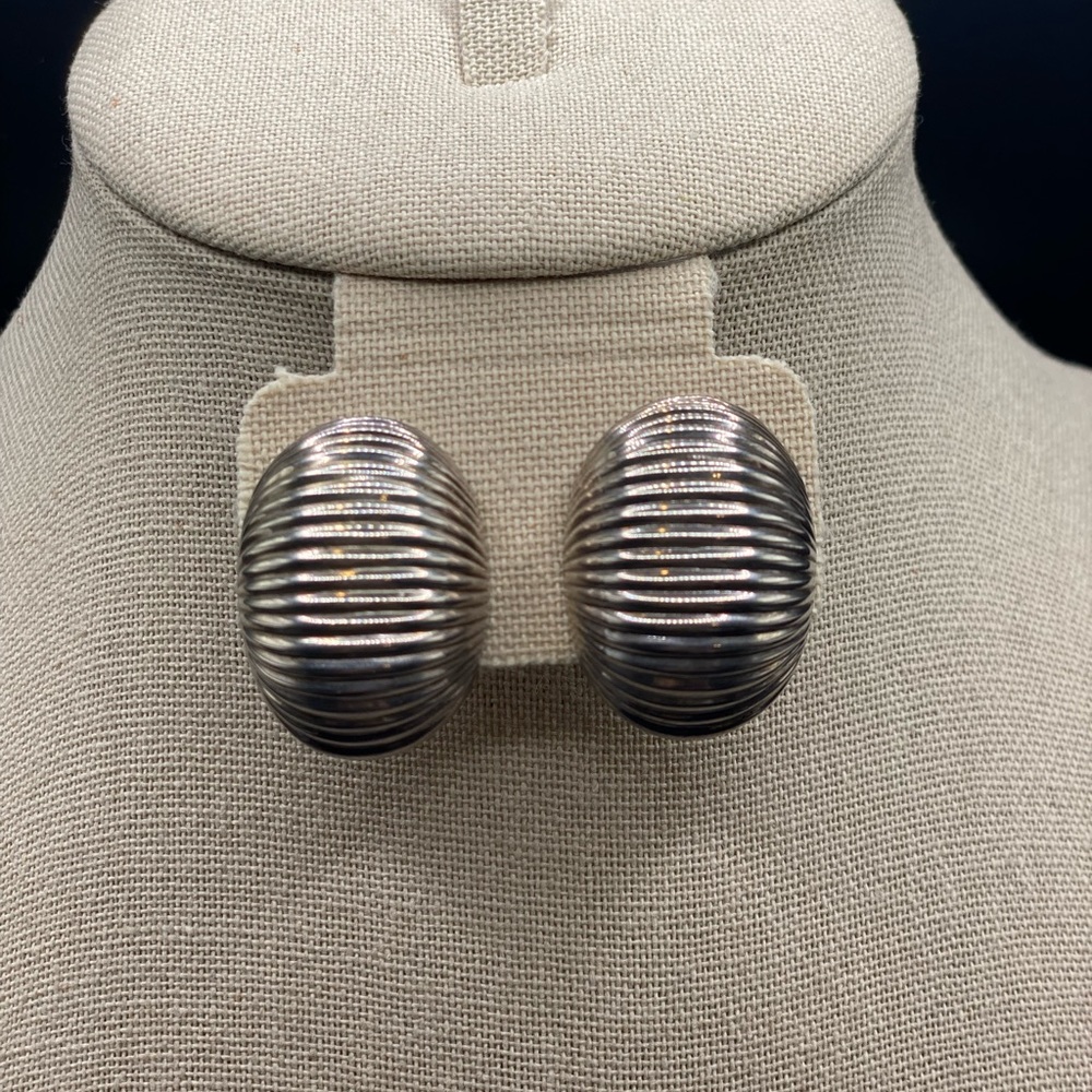 Large Elongated Dome Earring - Silver